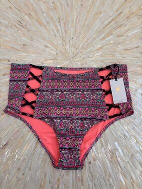 NWT Shade & Shore Patterned Strappy High Waisted Bikini Bottoms